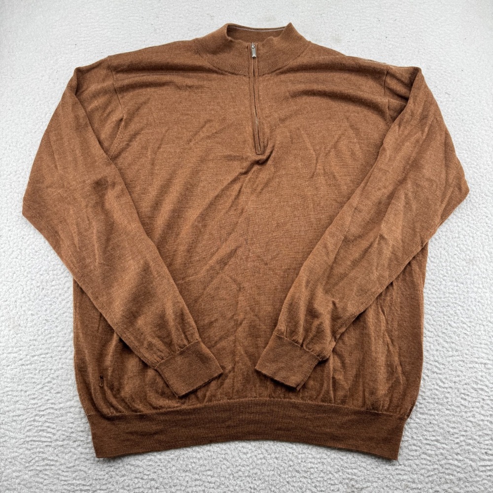 Peter Millar Merino Wool Sweater Mens 2XL Brown Long Sleeve 1/4 Zip Mock Neck
